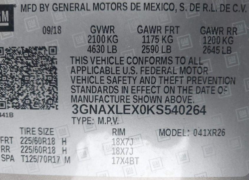 Photo 9 of 2019 Chevrolet Equinox LT (VIN 3GNAXLEX0KS540264)