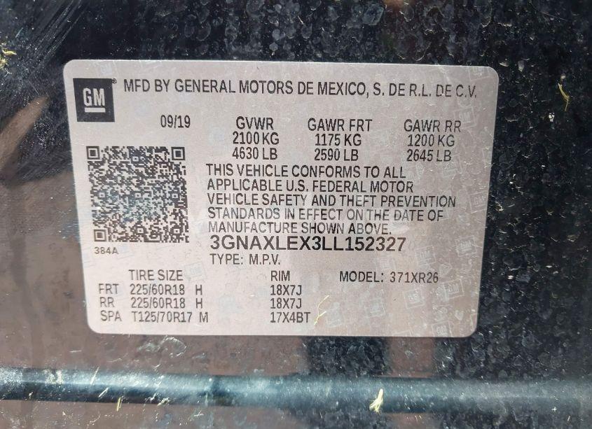 Photo 9 of 2020 Chevrolet Equinox FWD LT 2.0L TURBO (VIN 3GNAXLEX3LL152327)