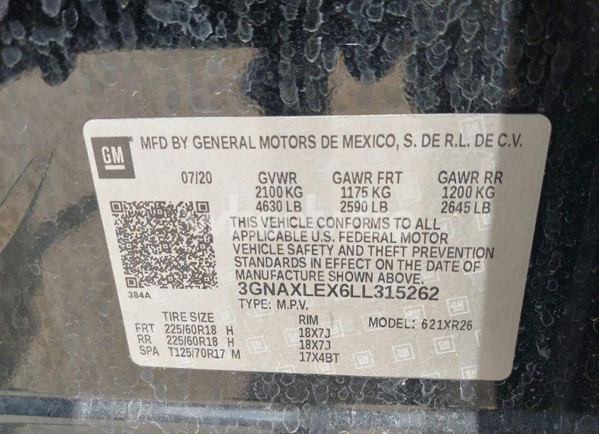 Photo 9 of 2020 Chevrolet Equinox FWD LT 2.0L TURBO (VIN 3GNAXLEX6LL315262)