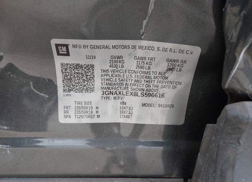 Photo 9 of 2020 Chevrolet Equinox FWD LT 2.0L TURBO (VIN 3GNAXLEX8LS596616)