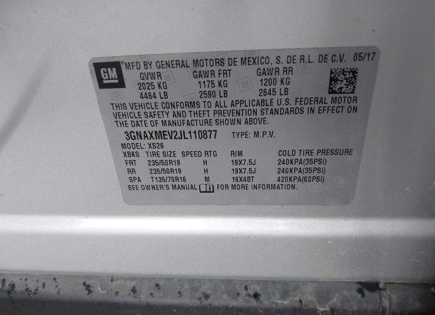 Photo 9 of 2018 Chevrolet Equinox PREMIER (VIN 3GNAXMEV2JL110877)