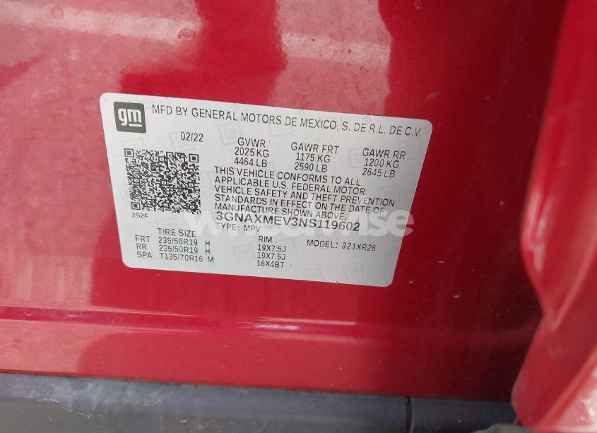 Photo 9 of 2022 Chevrolet Equinox FWD RS (VIN 3GNAXMEV3NS119602)