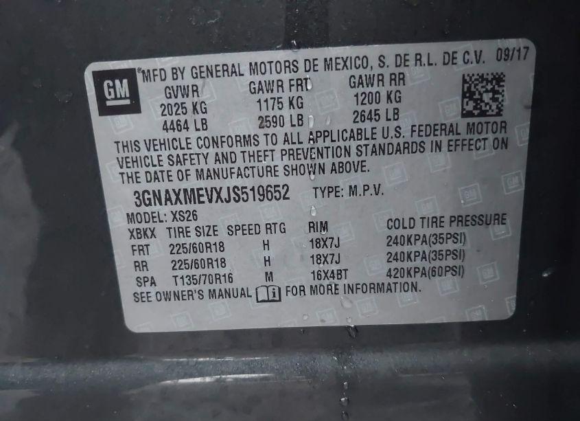 Photo 9 of 2018 Chevrolet Equinox PREMIER (VIN 3GNAXMEVXJS519652)