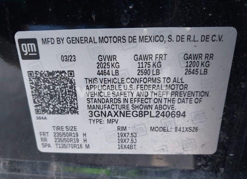 Photo 9 of 2023 Chevrolet Equinox PREMIER (VIN 3GNAXNEG8PL240694)