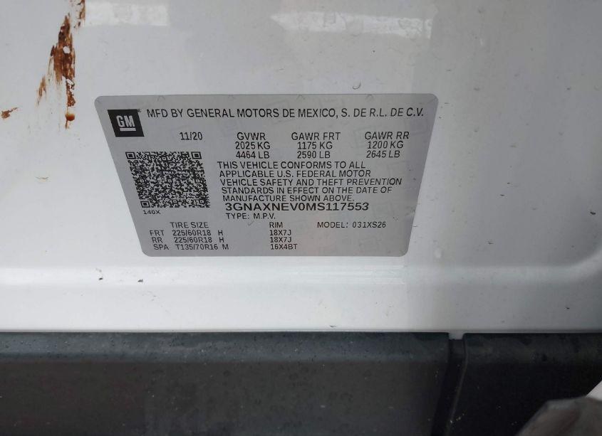 Photo 9 of 2021 Chevrolet Equinox FWD PREMIER (VIN 3GNAXNEV0MS117553)