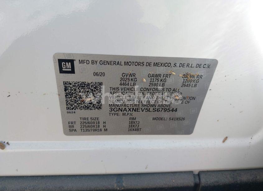 Photo 9 of 2020 Chevrolet Equinox FWD PREMIER 1.5L TURBO (VIN 3GNAXNEV5LS679544)