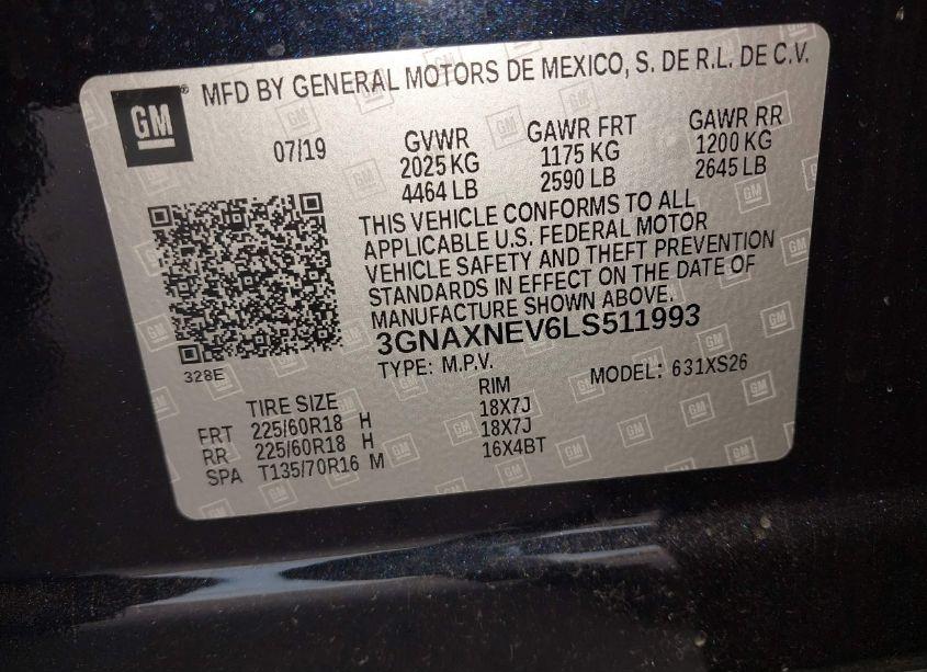 Photo 9 of 2020 Chevrolet Equinox FWD PREMIER 1.5L TURBO (VIN 3GNAXNEV6LS511993)