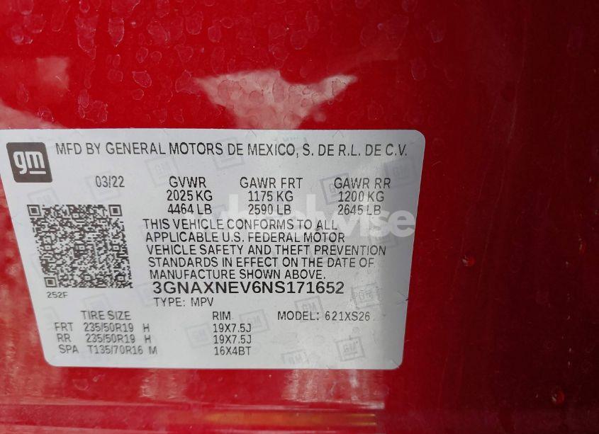 Photo 9 of 2022 Chevrolet Equinox FWD PREMIER (VIN 3GNAXNEV6NS171652)