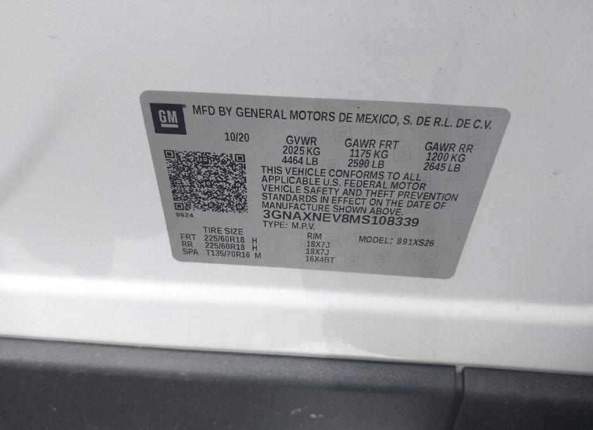 Photo 9 of 2021 Chevrolet Equinox FWD PREMIER (VIN 3GNAXNEV8MS108339)