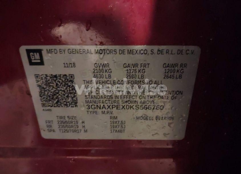 Photo 9 of 2019 Chevrolet Equinox PREMIER (VIN 3GNAXPEX0KS566760)