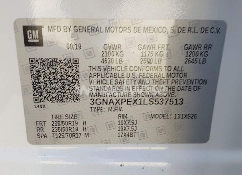 Photo 9 of 2020 Chevrolet Equinox FWD PREMIER 2.0L TURBO (VIN 3GNAXPEX1LS537513)