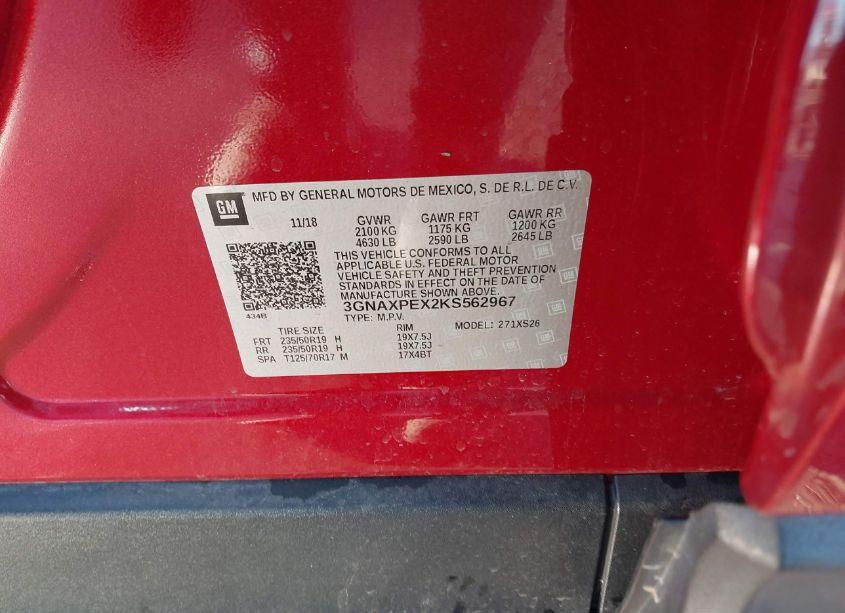 Photo 9 of 2019 Chevrolet Equinox PREMIER (VIN 3GNAXPEX2KS562967)