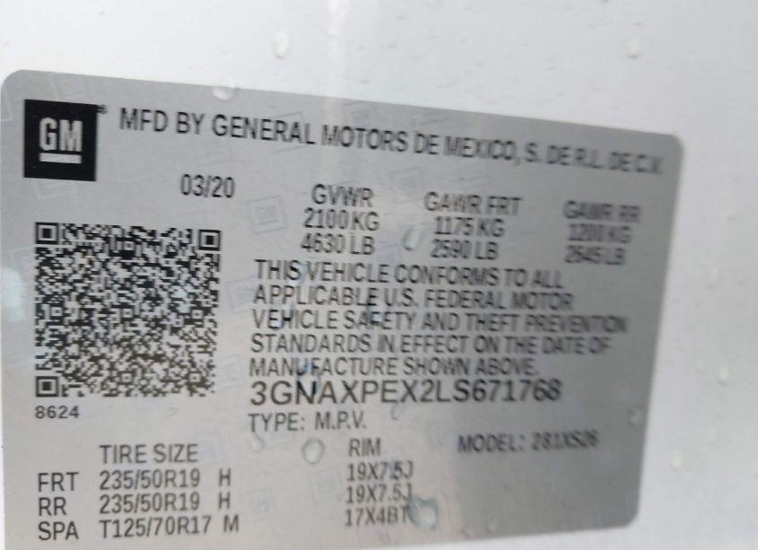 Photo 9 of 2020 Chevrolet Equinox FWD PREMIER 2.0L TURBO (VIN 3GNAXPEX2LS671768)