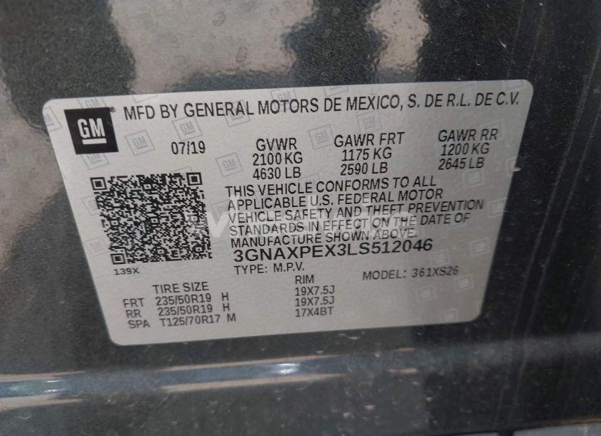 Photo 9 of 2020 Chevrolet Equinox FWD PREMIER 2.0L TURBO (VIN 3GNAXPEX3LS512046)