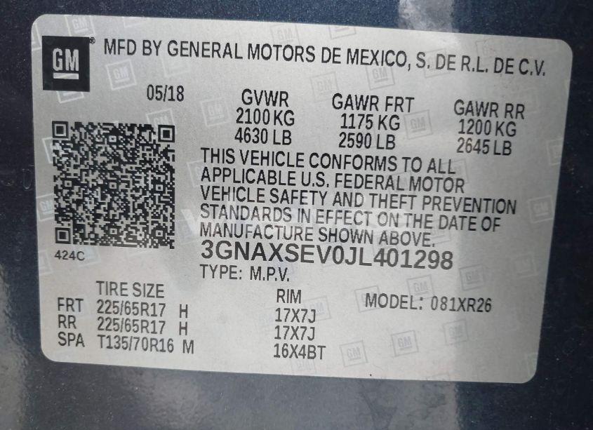 Photo 9 of 2018 Chevrolet Equinox LT (VIN 3GNAXSEV0JL401298)