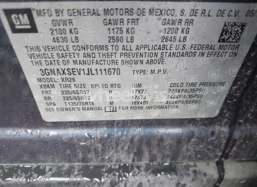 Photo 9 of 2018 Chevrolet Equinox LT (VIN 3GNAXSEV1JL111670)