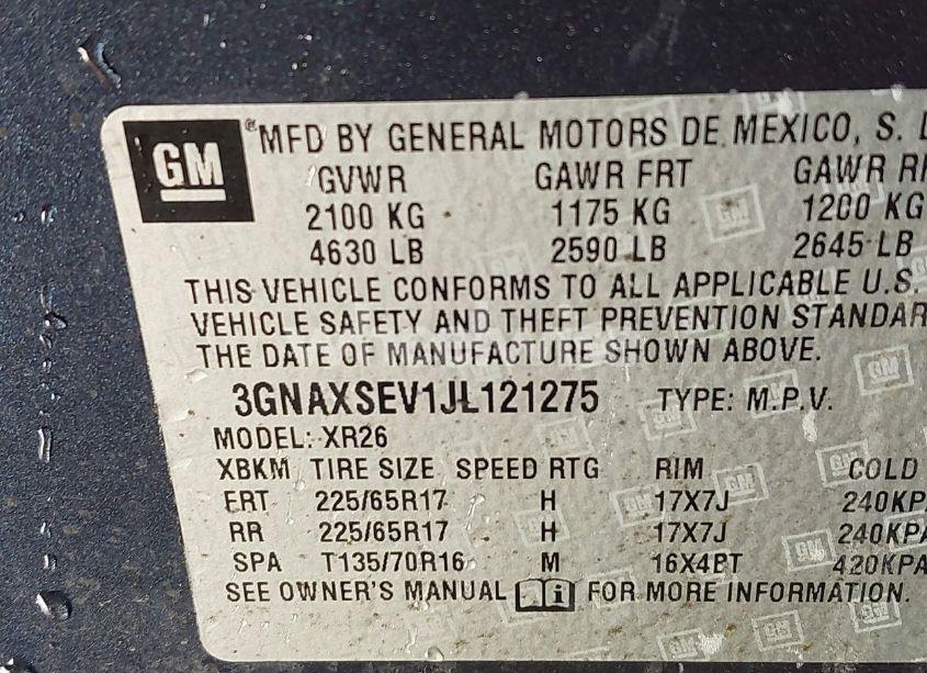 Photo 9 of 2018 Chevrolet Equinox LT (VIN 3GNAXSEV1JL121275)