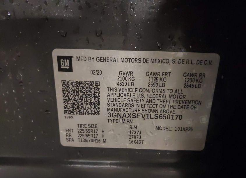 Photo 9 of 2020 Chevrolet Equinox AWD LS (VIN 3GNAXSEV1LS650170)