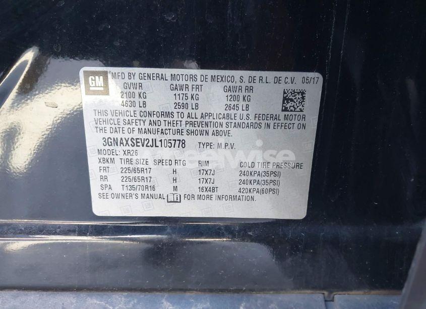 Photo 9 of 2018 Chevrolet Equinox LT (VIN 3GNAXSEV2JL105778)