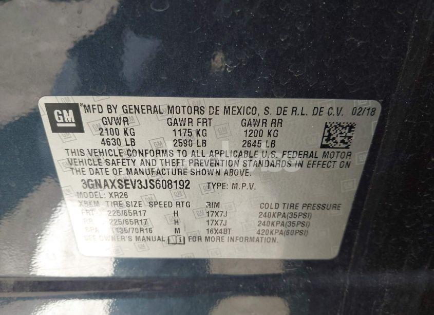 Photo 9 of 2018 Chevrolet Equinox LT (VIN 3GNAXSEV3JS608192)