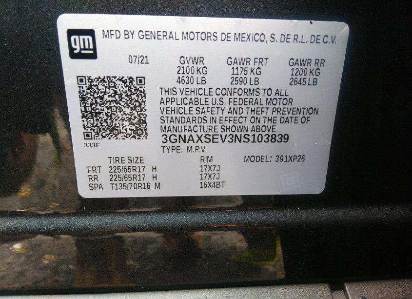 Photo 9 of 2022 Chevrolet Equinox AWD LS (VIN 3GNAXSEV3NS103839)