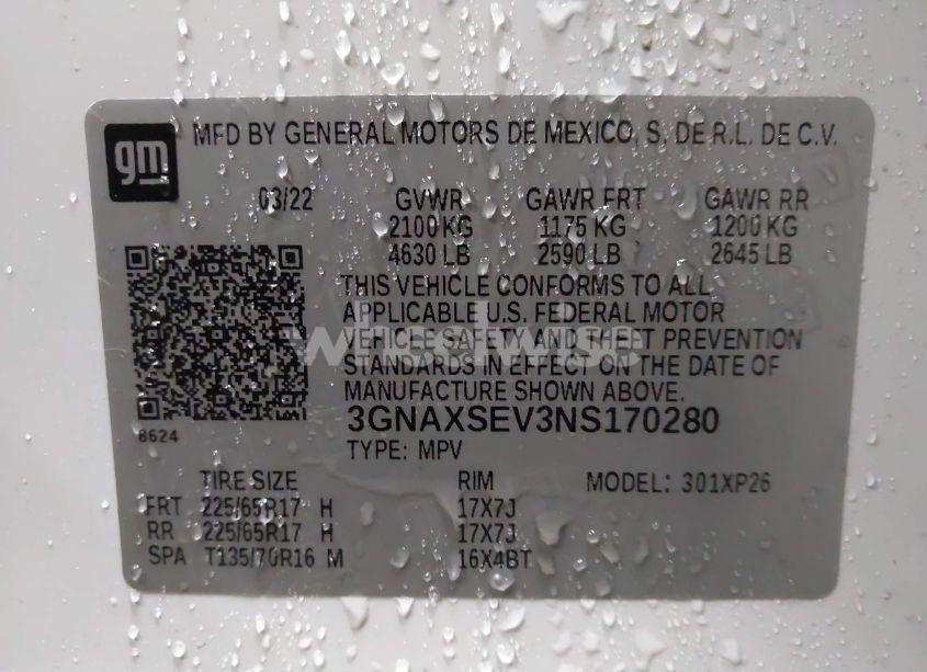Photo 9 of 2022 Chevrolet Equinox AWD LS (VIN 3GNAXSEV3NS170280)