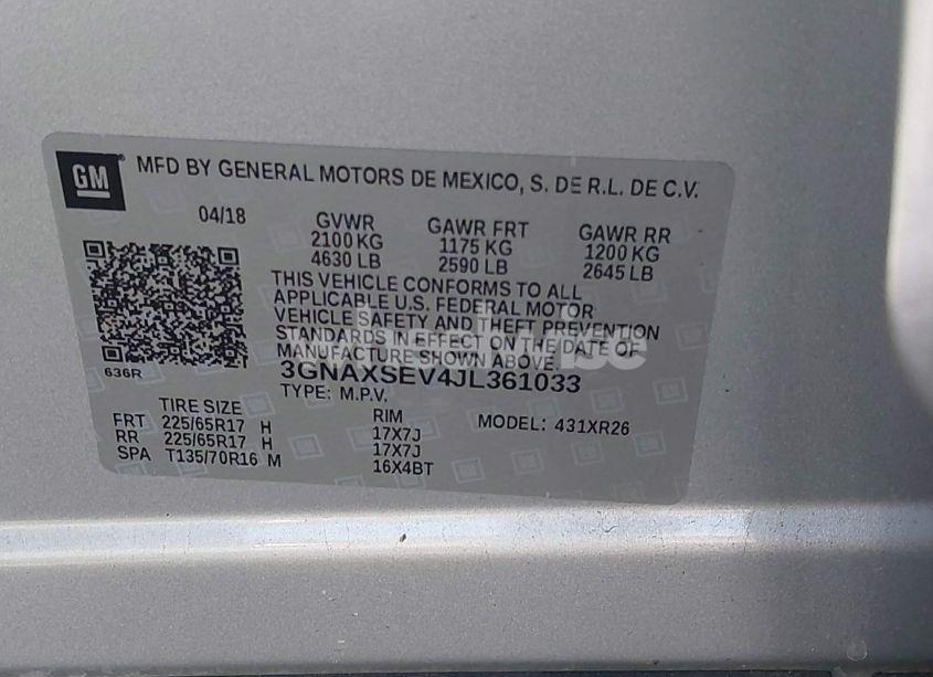 Photo 9 of 2018 Chevrolet Equinox LT (VIN 3GNAXSEV4JL361033)