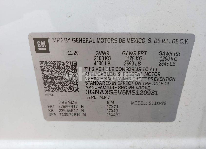 Photo 9 of 2021 Chevrolet Equinox AWD LS (VIN 3GNAXSEV5MS120981)