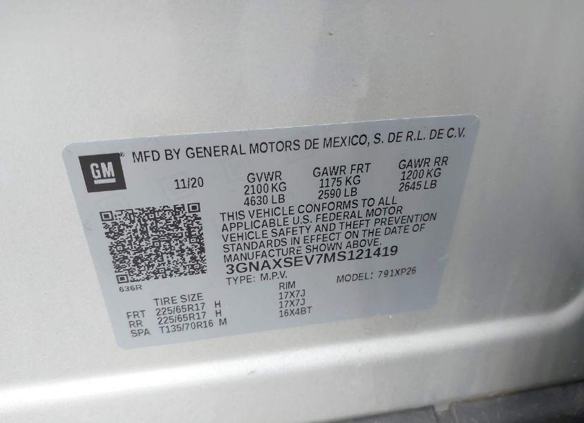 Photo 9 of 2021 Chevrolet Equinox AWD LS (VIN 3GNAXSEV7MS121419)