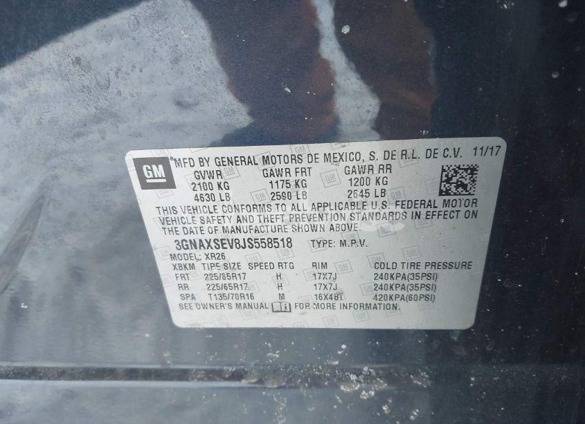 Photo 9 of 2018 Chevrolet Equinox LT (VIN 3GNAXSEV8JS558518)