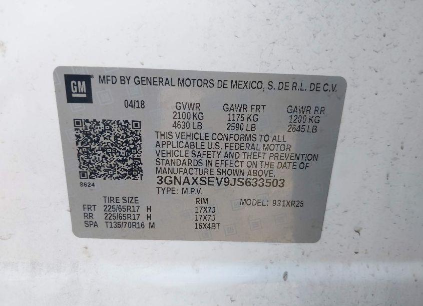 Photo 9 of 2018 Chevrolet Equinox LT (VIN 3GNAXSEV9JS633503)