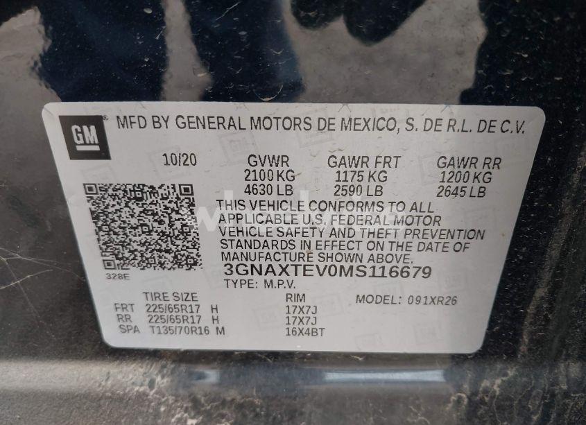 Photo 9 of 2021 Chevrolet Equinox AWD 2FL (VIN 3GNAXTEV0MS116679)