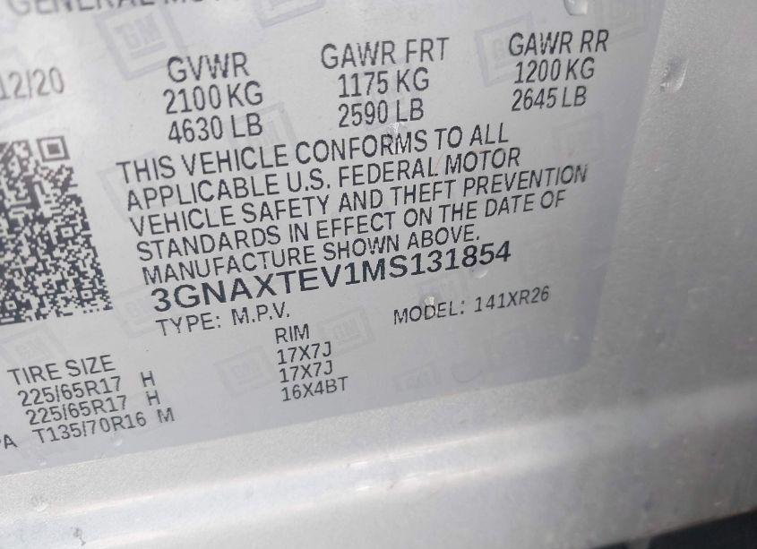 Photo 9 of 2021 Chevrolet Equinox AWD 2FL (VIN 3GNAXTEV1MS131854)