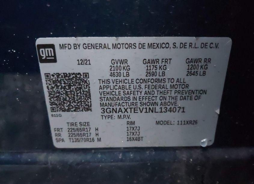Photo 9 of 2022 Chevrolet Equinox AWD 2FL (VIN 3GNAXTEV1NL134071)
