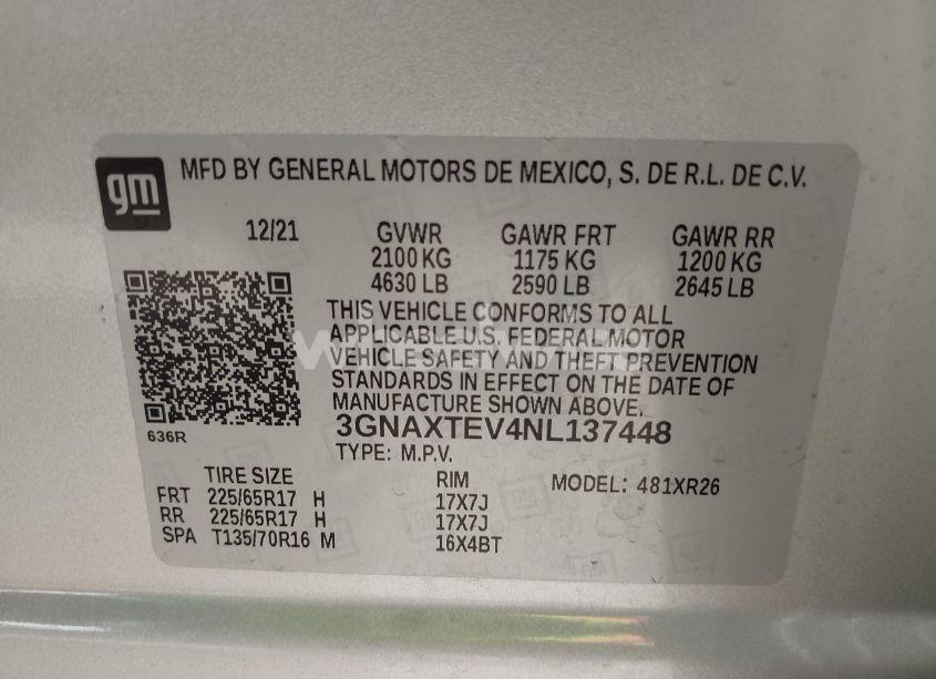 Photo 9 of 2022 Chevrolet Equinox AWD 2FL (VIN 3GNAXTEV4NL137448)