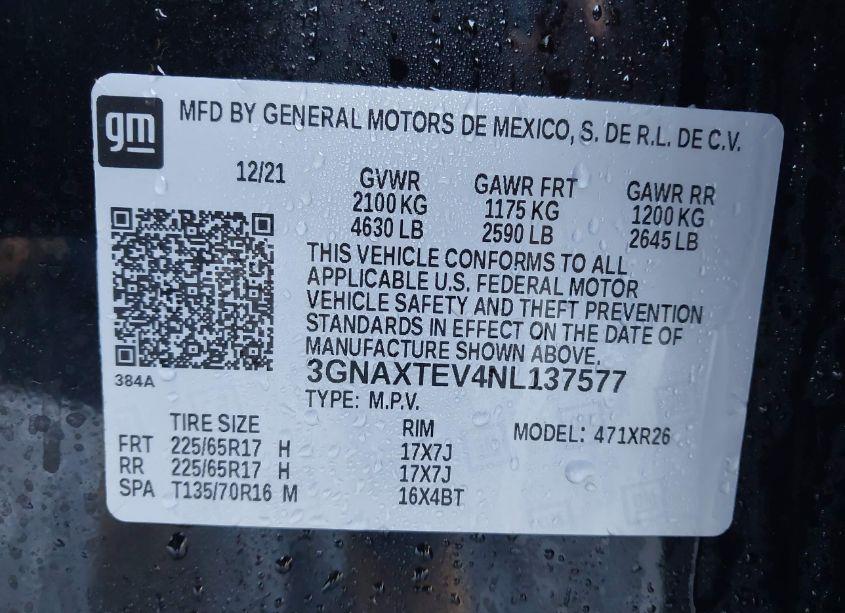 Photo 9 of 2022 Chevrolet Equinox AWD 2FL (VIN 3GNAXTEV4NL137577)