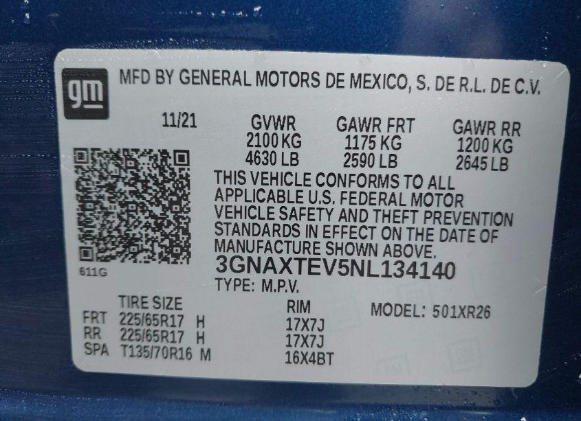 Photo 9 of 2022 Chevrolet Equinox AWD 2FL (VIN 3GNAXTEV5NL134140)