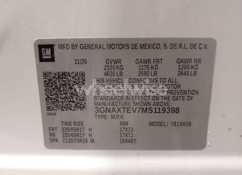 Photo 9 of 2021 Chevrolet Equinox AWD 2FL (VIN 3GNAXTEV7MS119398)