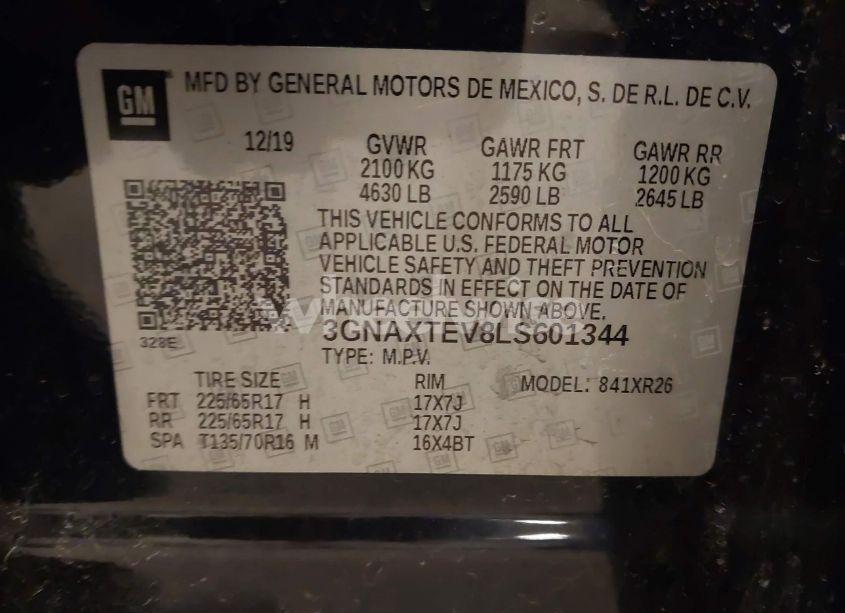 Photo 9 of 2020 Chevrolet Equinox AWD 2FL (VIN 3GNAXTEV8LS601344)