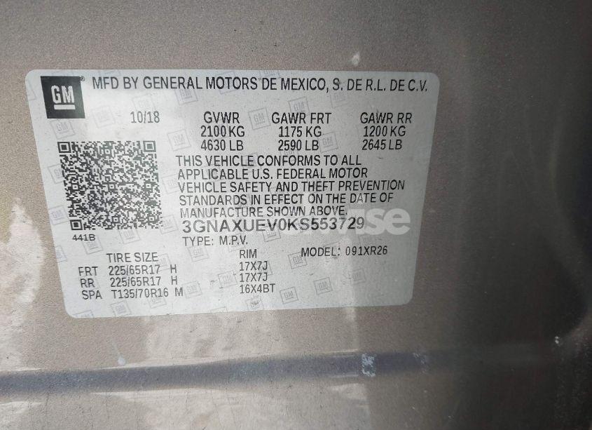 Photo 9 of 2019 Chevrolet Equinox LT (VIN 3GNAXUEV0KS553729)