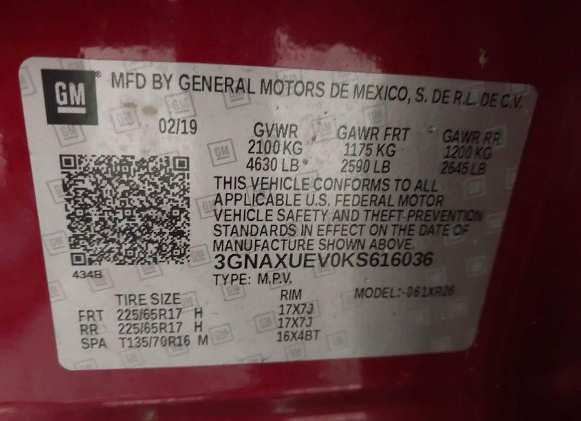 Photo 9 of 2019 Chevrolet Equinox LT (VIN 3GNAXUEV0KS616036)