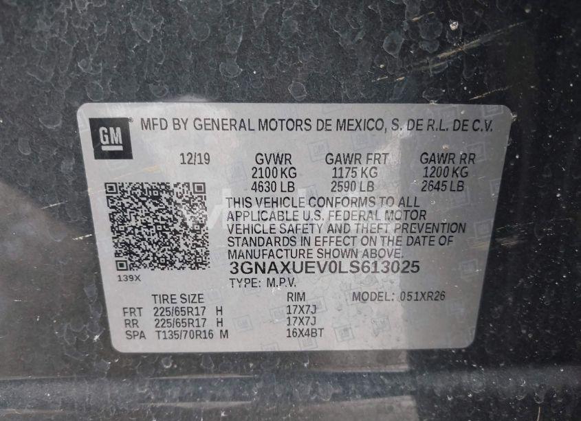 Photo 9 of 2020 Chevrolet Equinox AWD LT 1.5L TURBO (VIN 3GNAXUEV0LS613025)