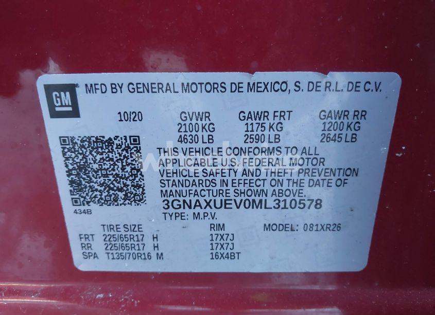 Photo 9 of 2021 Chevrolet Equinox AWD LT (VIN 3GNAXUEV0ML310578)