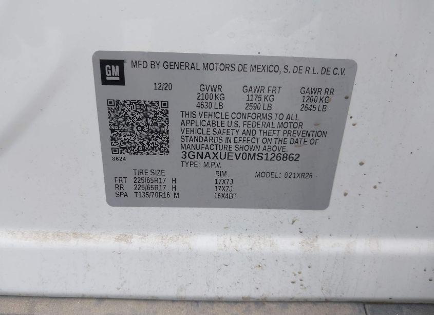 Photo 9 of 2021 Chevrolet Equinox AWD LT (VIN 3GNAXUEV0MS126862)