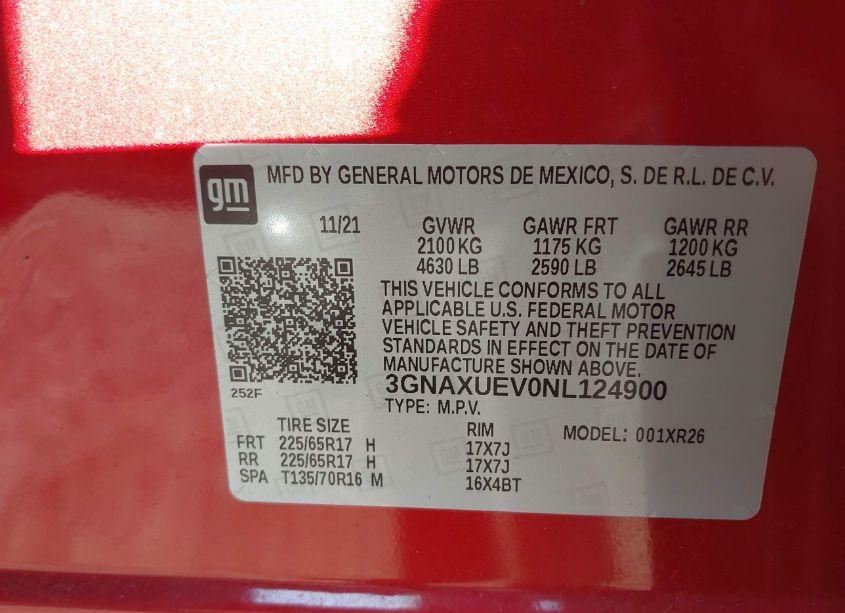 Photo 9 of 2022 Chevrolet Equinox AWD LT (VIN 3GNAXUEV0NL124900)