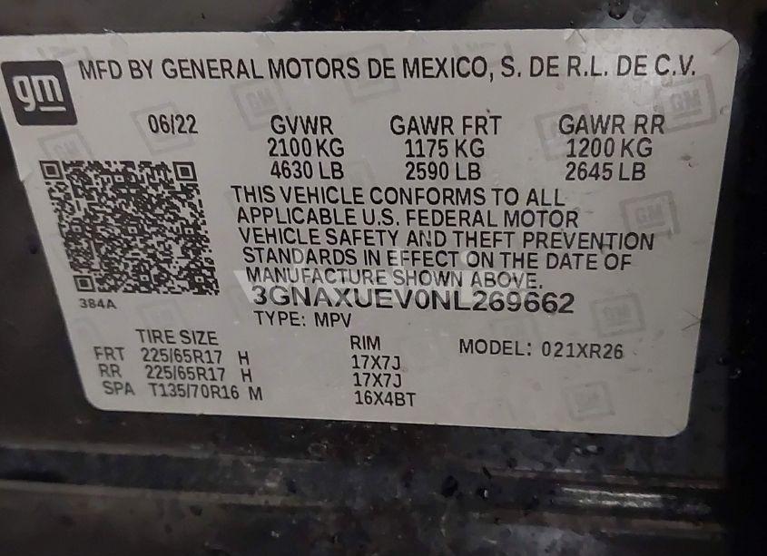 Photo 9 of 2022 Chevrolet Equinox AWD LT (VIN 3GNAXUEV0NL269662)