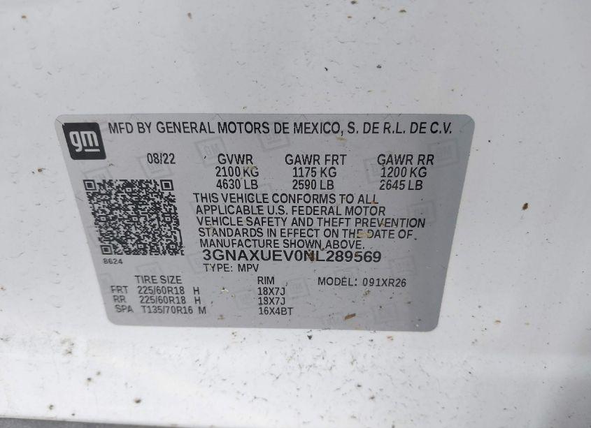 Photo 9 of 2022 Chevrolet Equinox AWD LT (VIN 3GNAXUEV0NL289569)