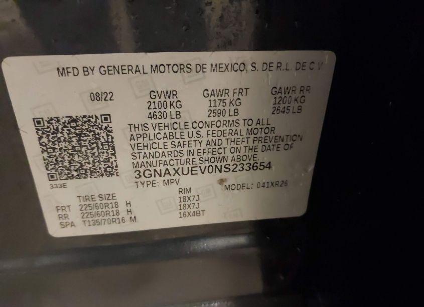 Photo 9 of 2022 Chevrolet Equinox AWD LT (VIN 3GNAXUEV0NS233654)