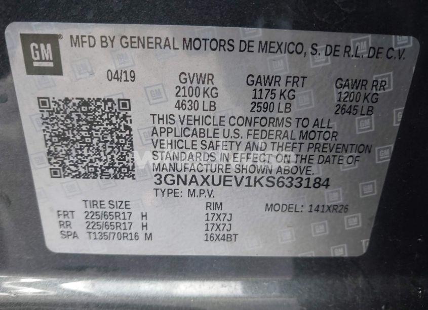 Photo 9 of 2019 Chevrolet Equinox LT (VIN 3GNAXUEV1KS633184)