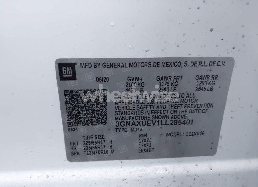 Photo 9 of 2020 Chevrolet Equinox AWD LT 1.5L TURBO (VIN 3GNAXUEV1LL285401)